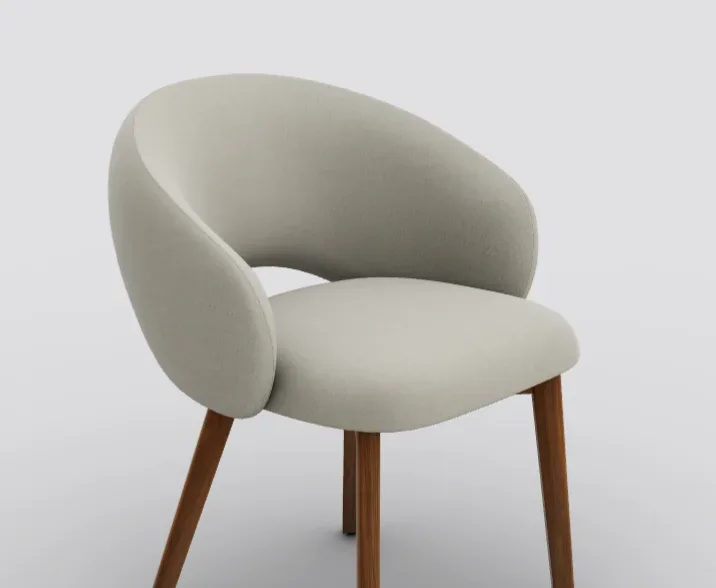 Poltrona 3D beige con il ritratto dell’avatar generato dall’IA